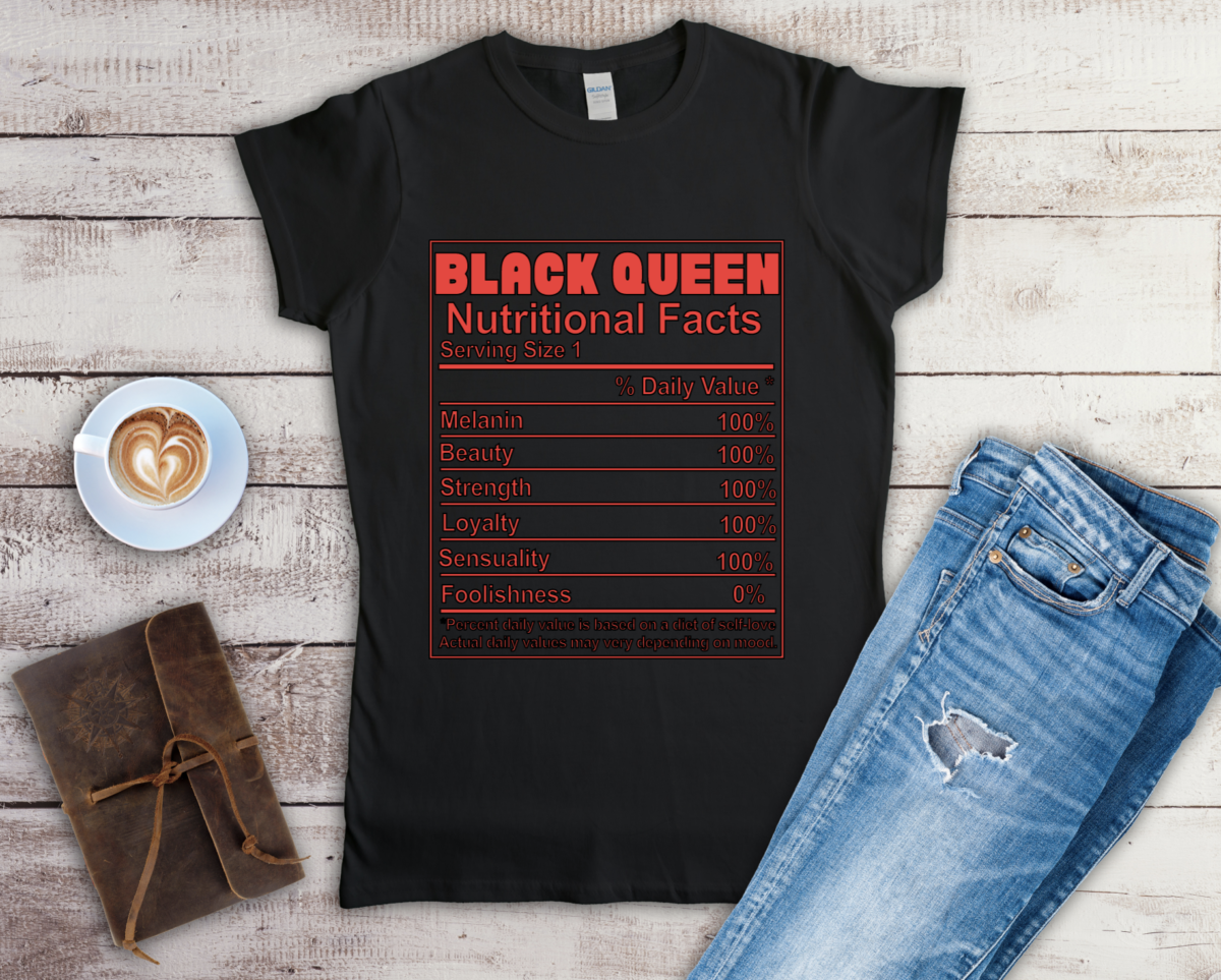 Black Queen Nutritional Facts T-Shirt - Black and Red