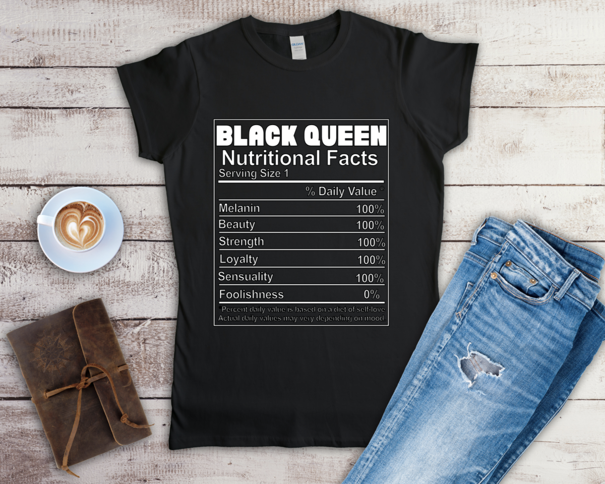 Black Queen Nutritional Facts T-shirt - Black and White